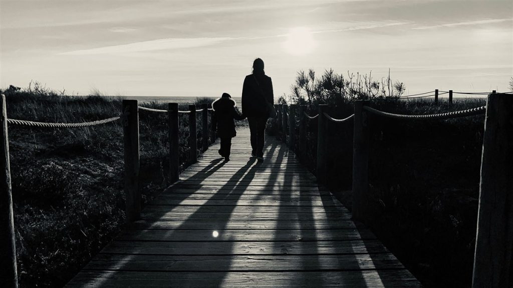Pasarela de madera entre dunas camino del mar